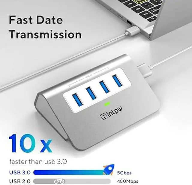 Alt view image 3 of 5 - USB 3.0 Hub,Aluminum 4 Port USB Data Hub 3.0 Multi USB Port Expander Dongle USB Extension Multiport Adapter with 3.3ft Cable USB Splitter for Laptop, PC/Xbox/Flash Drive/Printer/Camera/Keyborad/Mouse
