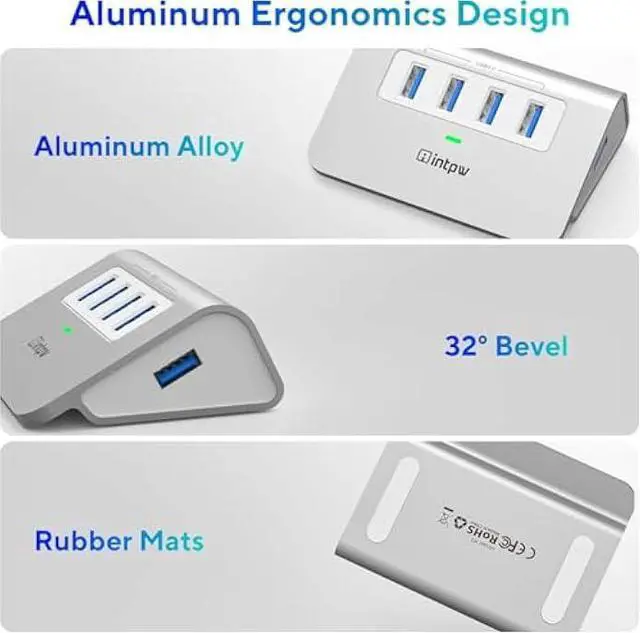 Alt view image 4 of 5 - USB 3.0 Hub,Aluminum 4 Port USB Data Hub 3.0 Multi USB Port Expander Dongle USB Extension Multiport Adapter with 3.3ft Cable USB Splitter for Laptop, PC/Xbox/Flash Drive/Printer/Camera/Keyborad/Mouse