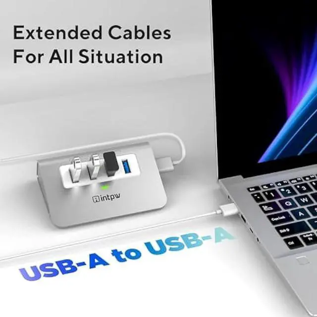 Alt view image 5 of 5 - USB 3.0 Hub,Aluminum 4 Port USB Data Hub 3.0 Multi USB Port Expander Dongle USB Extension Multiport Adapter with 3.3ft Cable USB Splitter for Laptop, PC/Xbox/Flash Drive/Printer/Camera/Keyborad/Mouse