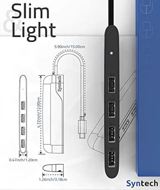 Alt view image 5 of 5 - Syntech USB C to USB Hub 4 Ports, Syntech Type C to USB 3.0 Hub with a USB C to USB Adapter (USB 2.0), Thunderbolt 3 to USB Hub, Compatible with iOS/Android