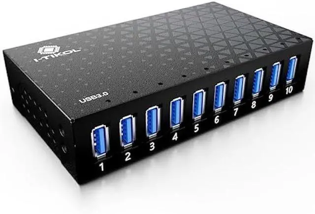 Main image of 10 Ports USB Hub 3.0 Powered Aluminium - USB Hub Charger - Multiple Port - USB Splitter Hub with Power Adapter 12V/5A/60W - for Laptop, PC,Flash Drives, HDD,Hard Drive,Mouse,XPS,Xbox,Keyboard