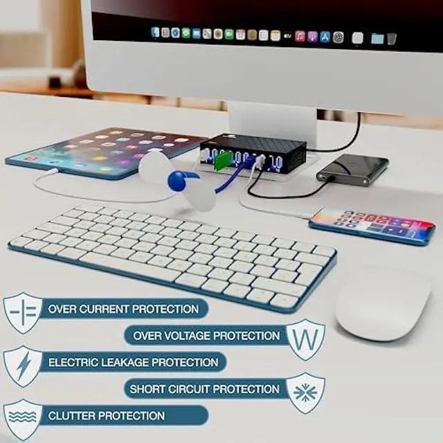 Alt view image 5 of 6 - 10 Ports USB Hub 3.0 Powered Aluminium - USB Hub Charger - Multiple Port - USB Splitter Hub with Power Adapter 12V/5A/60W - for Laptop, PC,Flash Drives, HDD,Hard Drive,Mouse,XPS,Xbox,Keyboard