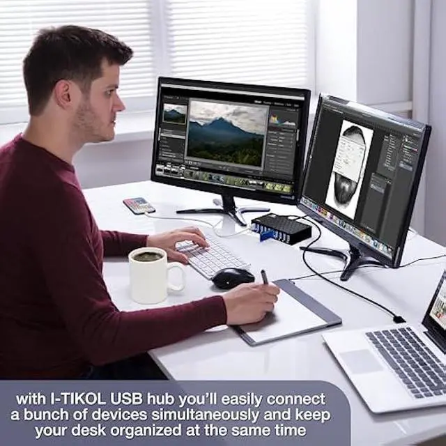 Alt view image 6 of 6 - 10 Ports USB Hub 3.0 Powered Aluminium - USB Hub Charger - Multiple Port - USB Splitter Hub with Power Adapter 12V/5A/60W - for Laptop, PC,Flash Drives, HDD,Hard Drive,Mouse,XPS,Xbox,Keyboard