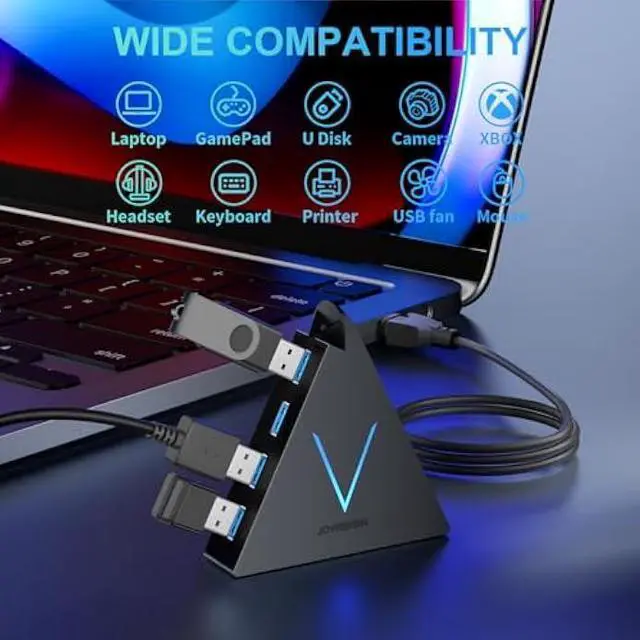 Alt view image 4 of 5 - 4-Port USB 3.0 Hub, FlyingVHUB USB Hub Tower with 2 ft Extended Cable,USB Splitter for Laptop,PC,PS4,PS5,Xbox,Mouse,Keyboard, Flash Drive, U-Disk (Black)