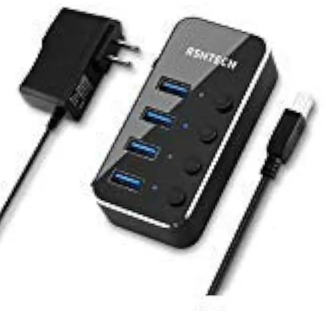 Alt view image 4 of 5 - Powered USB Hub, RSHTECH 4 Port USB 3.0 Hub Splitter Portable Aluminum USB Data Hub Expander with Individual On/Off Switch and Universal 5V AC Adapter, 3.3ft USB 3.0 Cable (RSH-516)