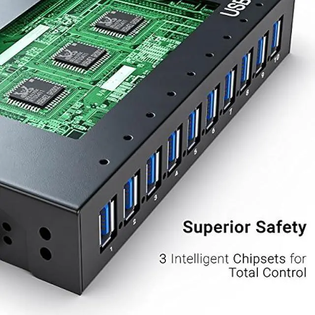 Alt view image 2 of 6 - 10 Ports USB Hub 3.0 Powered Aluminium - USB Hub Charger - Multiple Port - USB Splitter Hub with Power Adapter 12V/5A/60W - for Laptop, PC,Flash Drives, HDD,Hard Drive,Mouse,XPS,Xbox,Keyboard