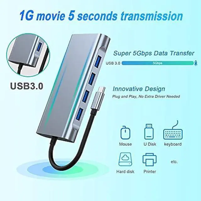 Alt view image 5 of 6 - USB C HUB, USB C Adapter 11 in 1 Dongle with 4K HDMI, VGA, Type C PD, USB3.0, RJ45 Ethernet, SD/TF Card Reader, 3.5mm AUX, Docking Station Compatible with MacBook Pro/Air, Other Type C Laptops