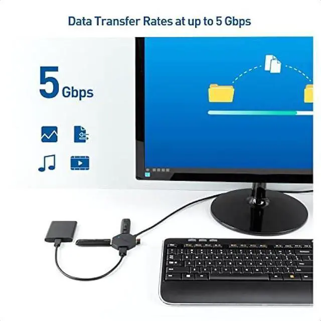 Alt view image 3 of 6 - Cable Matters Ultra Mini 4 Port USB Hub with Long 4 ft Extension Cable Tail, USB 3.0 Hub with Multiple Ports for Up to 5Gbps Data Transfer Rate, Black