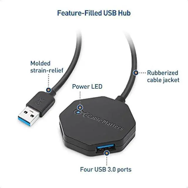 Alt view image 4 of 6 - Cable Matters Ultra Mini 4 Port USB Hub with Long 4 ft Extension Cable Tail, USB 3.0 Hub with Multiple Ports for Up to 5Gbps Data Transfer Rate, Black