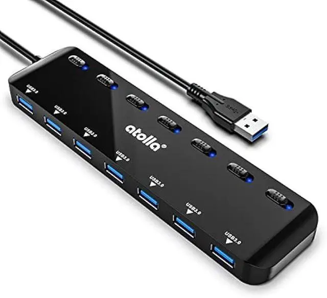 Main image of atolla 7-Port USB 3.0 Hub Splitter, USB Extender Ultra Slim Data USB Hub with Individual Power Switch and LEDs