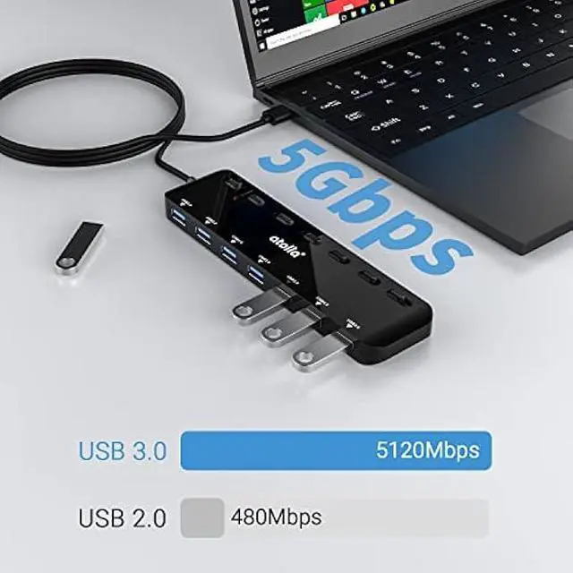 Alt view image 2 of 5 - atolla 7-Port USB 3.0 Hub Splitter, USB Extender Ultra Slim Data USB Hub with Individual Power Switch and LEDs