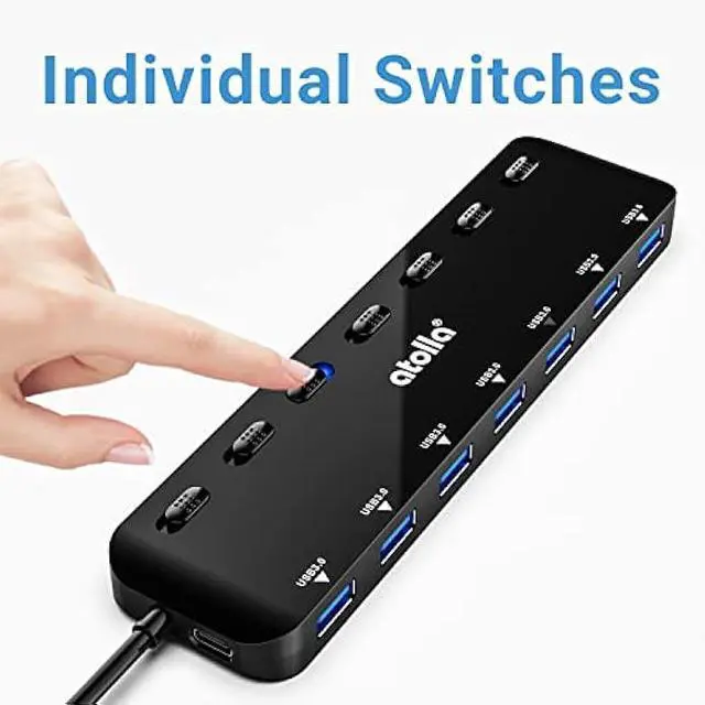 Alt view image 5 of 5 - atolla 7-Port USB 3.0 Hub Splitter, USB Extender Ultra Slim Data USB Hub with Individual Power Switch and LEDs