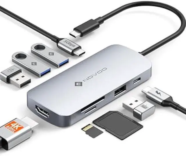 Main image of USB C Hub, 9 in 1 USB C Multiport Adapter with 4K@60Hz HDMI, 5 USB Ports, 100W PD, SD/TF USB C Adapter, USB C to HDMI Adapter, USB C Dock for MacBook Pro/Air, HP, DELL, Lenovo, ASUS Laptops NOVOO