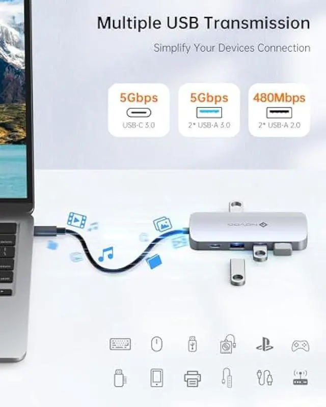 Alt view image 3 of 5 - USB C Hub, 9 in 1 USB C Multiport Adapter with 4K@60Hz HDMI, 5 USB Ports, 100W PD, SD/TF USB C Adapter, USB C to HDMI Adapter, USB C Dock for MacBook Pro/Air, HP, DELL, Lenovo, ASUS Laptops NOVOO