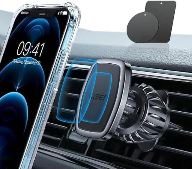 Main image of LISEN Magnetic Phone Holder for Car - Upgraded Clip Ultra 6 Strong Magnets, Phone Magnets for Back of Phone, Soporte de Telefono para carro for Galaxy S25 Ultra 4-6.7 inch Smartphones (Black)