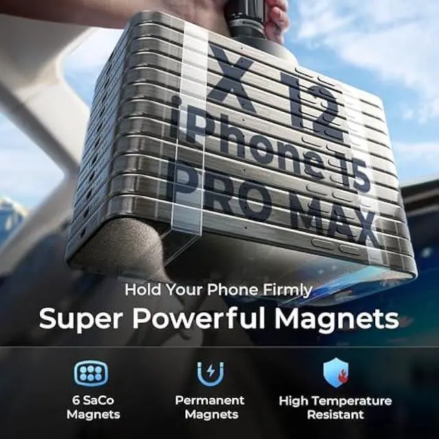 Alt view image 2 of 5 - LISEN Magnetic Phone Holder for Car - Upgraded Clip Ultra 6 Strong Magnets, Phone Magnets for Back of Phone, Soporte de Telefono para carro for Galaxy S25 Ultra 4-6.7 inch Smartphones (Black)