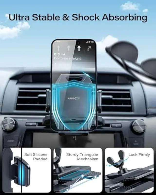Alt view image 3 of 5 - APPS2Car Sturdy CD Slot Phone Mount with One Hand Operation Design, Hands-Free Car Phone Holder Universally Compatible with All iPhone & Android Cell Phones, for Smartphone Mobile