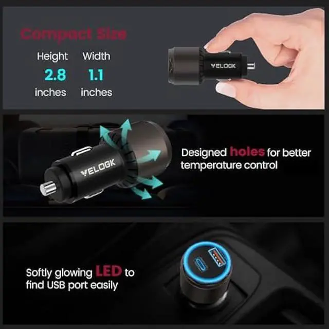 Alt view image 7 of 7 - VELOGK Super Fast Type C Car Charger [73W Turbo], Fast Adaptive 55W 45W PPS/PD&QC3.0 USB C Car Adapter[Super Fast Charging 2.0] for Samsung S25 Ultra/S24 Ultra/S23 Ultra/S22+/S21/S20,iPad Pro,MacBook