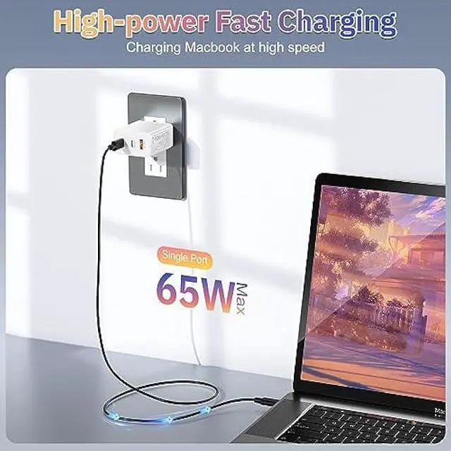 Alt view image 2 of 7 - iSeekerkit 65W USB C Charger Block, 3 Ports Fast Charging Block 2-USB-C+USB-A Wall Plug, GaN PD/PPS Charging Station for MacBook, iPad Pro, iPhone 16/15 Series, Galaxy S25/24, Piexl 7