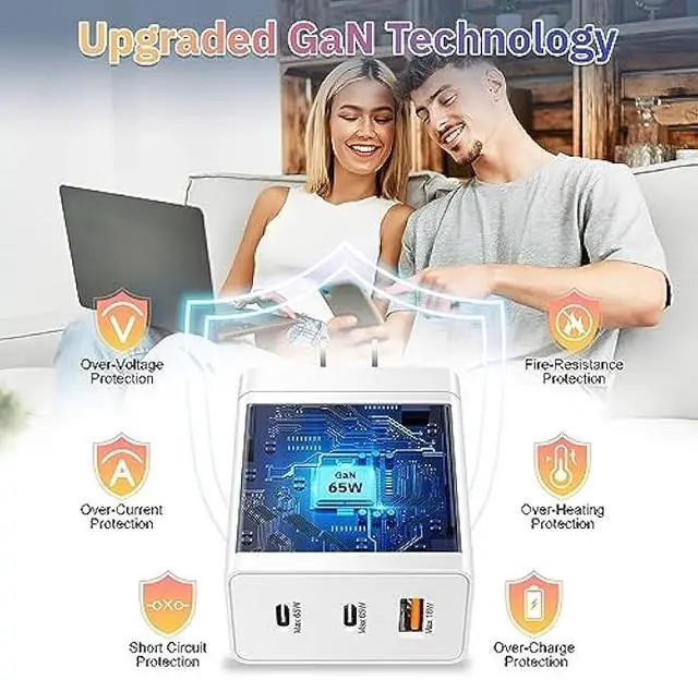 Alt view image 6 of 7 - iSeekerkit 65W USB C Charger Block, 3 Ports Fast Charging Block 2-USB-C+USB-A Wall Plug, GaN PD/PPS Charging Station for MacBook, iPad Pro, iPhone 16/15 Series, Galaxy S25/24, Piexl 7