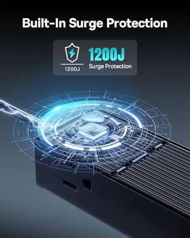 Alt view image 4 of 5 - Baseus Power Strip Surge Protector 1200J - PD100W USB C Charger Extension Cord with 3 AC Outlets & 3 USB Port Fast Charging Charging Station for Office Dorm Room Home