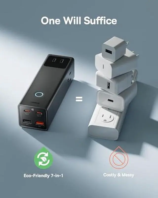 Alt view image 5 of 5 - Baseus Power Strip Surge Protector 1200J - PD100W USB C Charger Extension Cord with 3 AC Outlets & 3 USB Port Fast Charging Charging Station for Office Dorm Room Home