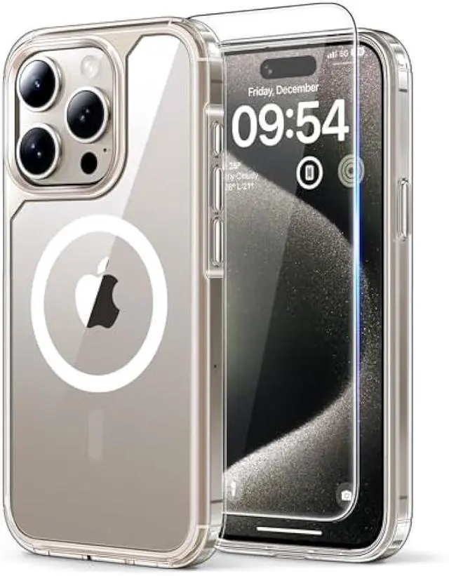 Main image of TAURI for iPhone 15 Pro Max Case, Compatible with MagSafe, [3 in 1] 1X Clear Case [Not-Yellowing] with 2X Screen Protectors, Military-Grade Protection, Magnetic Case for iPhone 15 Pro Max, Clear