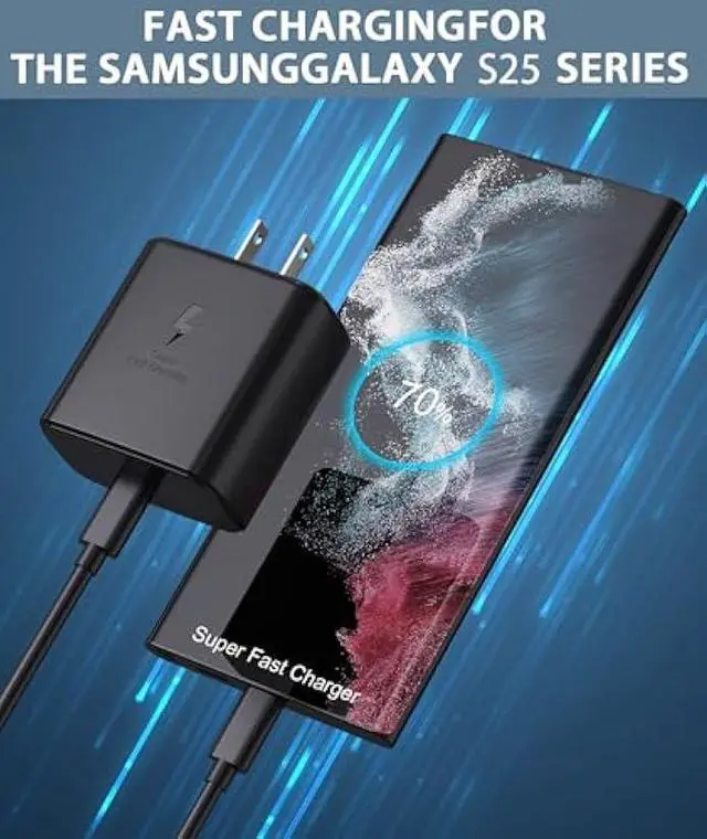 Alt view image 3 of 5 - 2025 New 45W Samsung Super Fast Charger USB C- Type C Fast Charging Android Phone Charger Compatible with Samsung Galaxy S25 Ultra/S25/S25+/S24/S24+/S24Ultra/S23+/S23 Ultra/S22 Ultra Tab,6ft C Cable