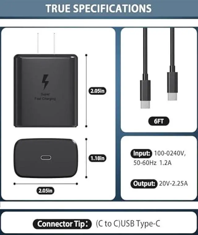 Alt view image 5 of 5 - 2025 New 45W Samsung Super Fast Charger USB C- Type C Fast Charging Android Phone Charger Compatible with Samsung Galaxy S25 Ultra/S25/S25+/S24/S24+/S24Ultra/S23+/S23 Ultra/S22 Ultra Tab,6ft C Cable