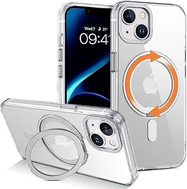 Main image of YINLAI Case for iPhone 14/13, Magnetic Case [Compatible with Magsafe] with 360° Rotatable Ring Holder Invisible Stand Slim Transparent Men Women Shockproof Protective Phone Cover 6.1 Inch, Clear