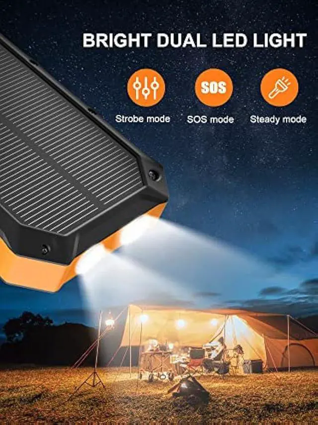 Alt view image 3 of 6 - Solar-Power-Bank-Portable-Charger-42800mAh Solar Phone Charger with 4 USB Ports/LED Flashlight Fast Charge USB C External Backup Battery Pack Compatible with iPhone Tablet, for Outdoor, Camping