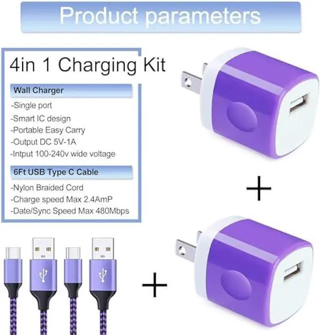 Alt view image 2 of 7 - Fast Charging USB Type C Wall Charger for Samsung Galaxy Note 20 S25 S24 S23 S22 S21 S20 FE/Ultra 5G S10 A17 A16 A56 A35 A15 A54 A14,5V/1A Single Power Adapter Charger Block Cube 6ft USB C Cable,2Pack