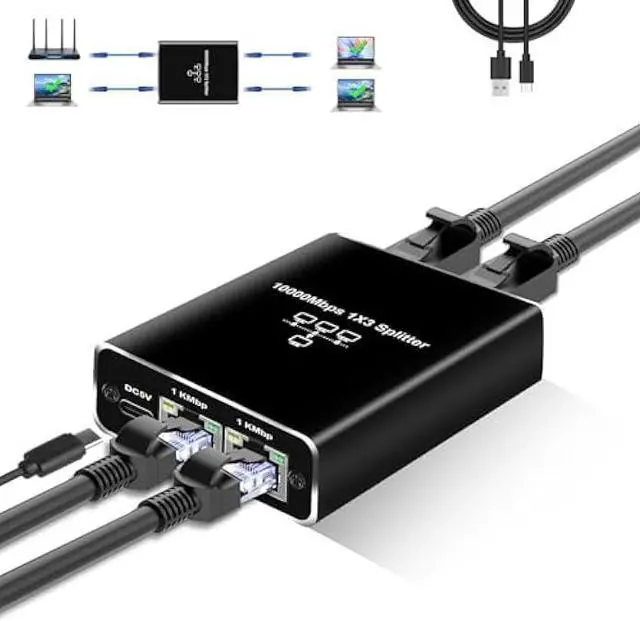 Main image of Gigabit Ethernet Splitter 1 to 3, NEWCARE 1000Mbps Ethernet Cable Splitte Extend Network(3 Devices Simultaneous Networking), Ethernet Splitter High Speed with USB Power Cable for Cat5/5e/6/7/8 Cable