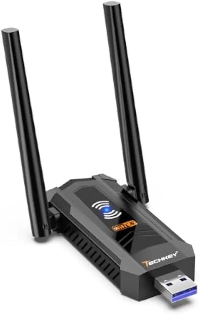 Main image of USB WiFi Adapter AC1300Mbps for pc - Techkey Dual 5Dbi High Gain WiFi Wireless Antennas Dongle Network Adapter with 2.4GHz/400Mbps 5GHz/867Mbps for Desktop Laptop Windows 11/10/8.1/8