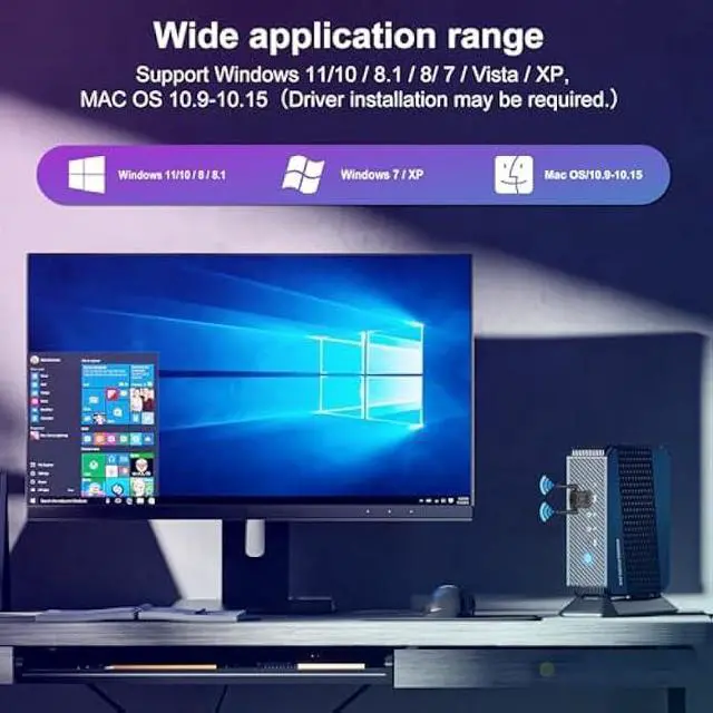 Alt view image 6 of 6 - USB WiFi Adapter AC1300Mbps for pc - Techkey Dual 5Dbi High Gain WiFi Wireless Antennas Dongle Network Adapter with 2.4GHz/400Mbps 5GHz/867Mbps for Desktop Laptop Windows 11/10/8.1/8