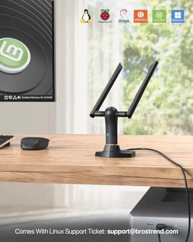 Alt view image 2 of 5 - BrosTrend AC1200 Linux WiFi Adapter for Ubuntu, Kali, Mint, Debian, Lubuntu, Xubuntu, Mate, Zorin, PureOS, Raspberry Pi, Windows etc. 5GHz + 2.4GHz, Long Range USB WiFi Linux 3.0 with 2X5dBi Antennas