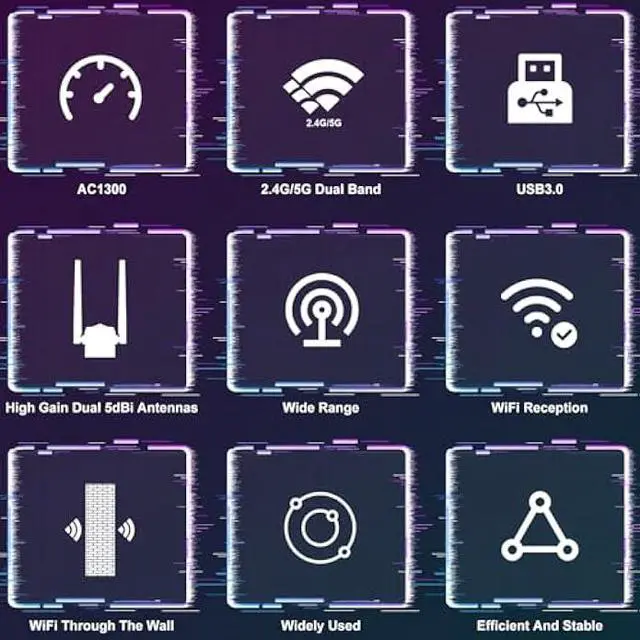 Alt view image 2 of 6 - USB WiFi Adapter AC1300Mbps for pc - Techkey Dual 5Dbi High Gain WiFi Wireless Antennas Dongle Network Adapter with 2.4GHz/400Mbps 5GHz/867Mbps for Desktop Laptop Windows 11/10/8.1/8