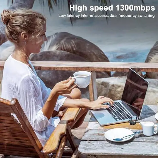 Alt view image 3 of 6 - USB WiFi Adapter AC1300Mbps for pc - Techkey Dual 5Dbi High Gain WiFi Wireless Antennas Dongle Network Adapter with 2.4GHz/400Mbps 5GHz/867Mbps for Desktop Laptop Windows 11/10/8.1/8