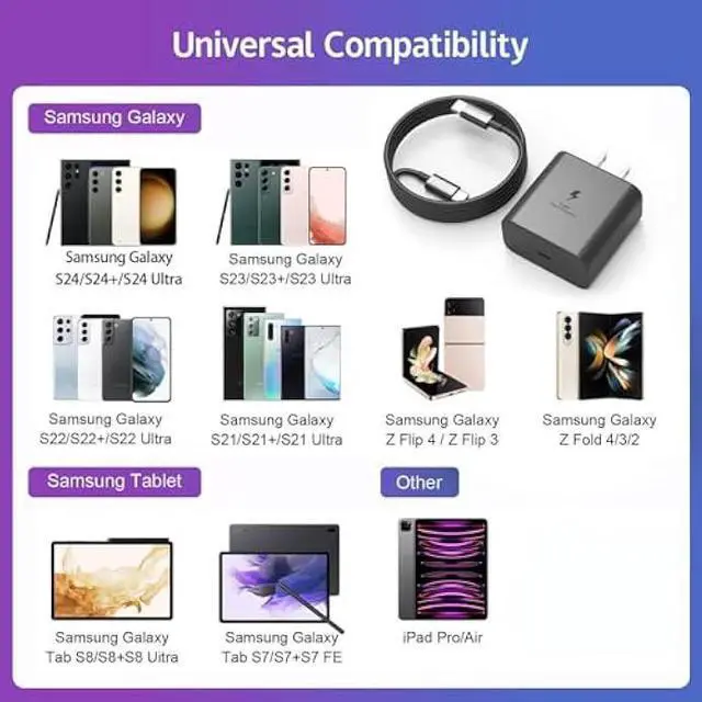 Alt view image 5 of 6 - 45W USB C Charger - Super Fast Type C Charging Compatible with Samsung Galaxy S25 S24 S23 S22 Ultra,S25+ S24+ S23+ S22+ and More Series,PPS Wall Android Phone Charger & 6ft C Cable Cord2 Pack