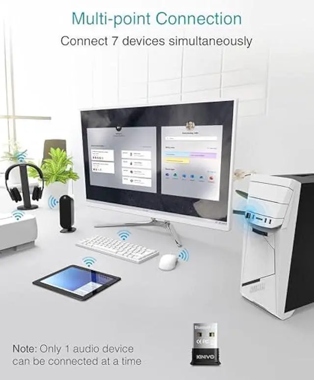 Alt view image 2 of 5 - Kinivo USB Bluetooth Adapter for PC (BT5.0, Plug & Play Wireless Dongle Receiver for Ubuntu, Windows 11/10/8.1)  Works with Laptops, Headsets, Speakers, Mouse, Keyboard, Printers, Gaming Controllers