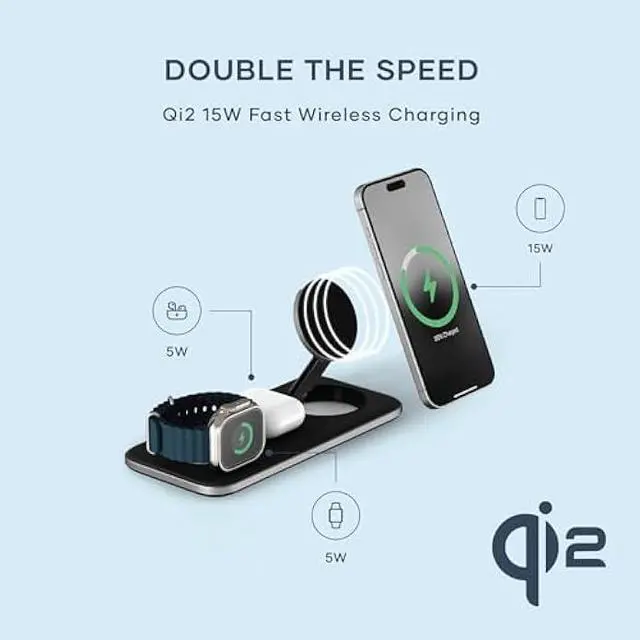 Alt view image 2 of 5 - Satechi Qi2 Trio Wireless Charging Pad, 3 in 1 Wireless Charging Station, Qi2 15W Fast Charger for iPhone 17/16/15/14/13/12, 5W for AirPods and 5W for Apple Watch