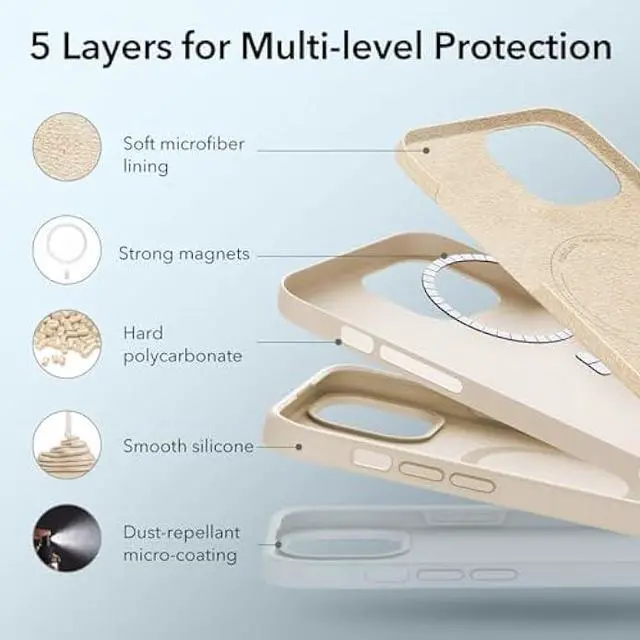 Alt view image 5 of 5 - ESR for iPhone 15 Plus Case with MagSafe, Supports Magnetic Charging, Slim Liquid Silicone Case, Shock Absorbing, Screen and Camera Protection, Cloud Series, Light Tan