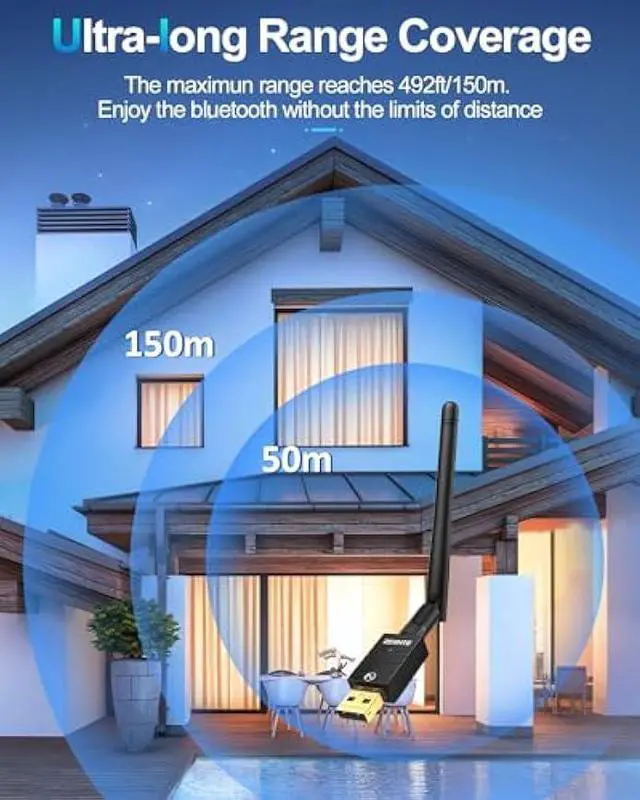 Alt view image 3 of 5 - ZEXMTE 5.4 USB Bluetooth Adapter for PC, Long Range Connection with High Gain Antenna, Wireless Bluetooth Receiver 492FT / 150M, Plug &Play for Windows 11/10/8.1/7