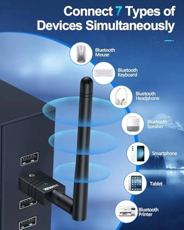 Alt view image 4 of 5 - ZEXMTE 5.4 USB Bluetooth Adapter for PC, Long Range Connection with High Gain Antenna, Wireless Bluetooth Receiver 492FT / 150M, Plug &Play for Windows 11/10/8.1/7