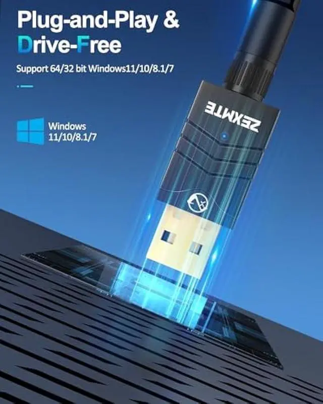 Alt view image 5 of 5 - ZEXMTE 5.4 USB Bluetooth Adapter for PC, Long Range Connection with High Gain Antenna, Wireless Bluetooth Receiver 492FT / 150M, Plug &Play for Windows 11/10/8.1/7