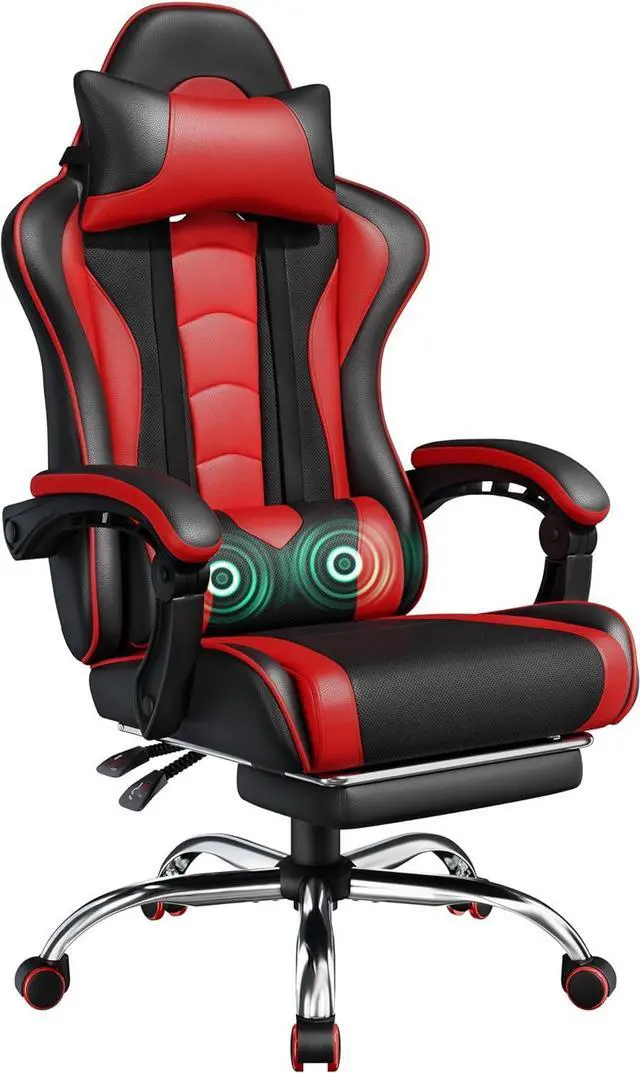 Main image of Yaheetech Gaming Chair, Video Game Chair with Massage Lumbar Support and Footrest Height Adjustable Ergonomic Computer Chair with Swivel Seat and Headrest, Black/Red