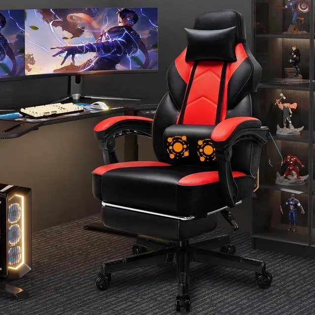 Main image of Shintenchi Gaming Chair,Video Game Chair with footrest and Massage Lumbar Support,Height Adjustable Game Chair with 360°Swivel Seat Ergonomic Computer Chair with Headrest for Office or Gaming(Red)