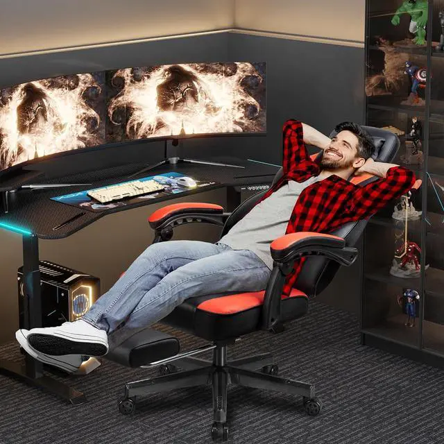 Alt view image 3 of 7 - Shintenchi Gaming Chair,Video Game Chair with footrest and Massage Lumbar Support,Height Adjustable Game Chair with 360°Swivel Seat Ergonomic Computer Chair with Headrest for Office or Gaming(Red)
