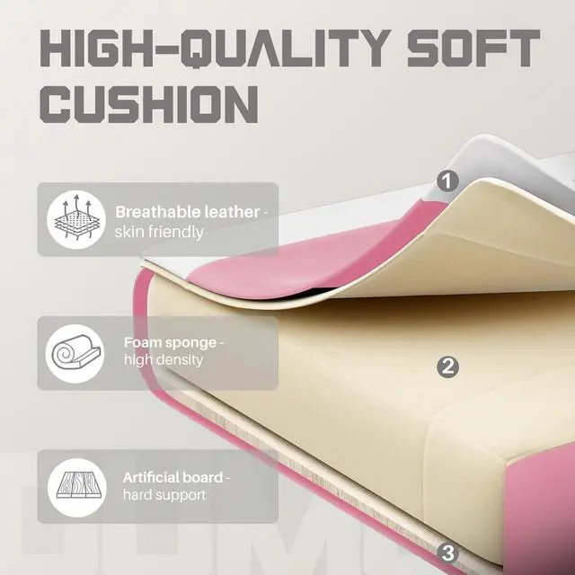 Alt view image 7 of 7 - DUMOS Ergonomic Gaming Office Desk Chair with Footrest and Headrest for Adults, PU Leather Video Computer Chair with Linkage Armrests, Height Adjustable 360° Swivel Recling Chair, White Pink