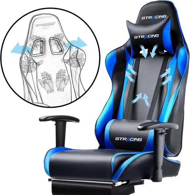 Alt view image 5 of 6 - GTRACING Gaming Chair with Footrest, Ergonomic Computer Game Desk Chair, Reclining Game Chair Seat Height Adjustment, Swivel Rocker with Headrest and Lumbar (Blue)